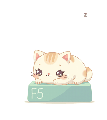 F5 Cat — a sleepy cream cat slumped on an F5 keycap, breathing gently as z's drift up